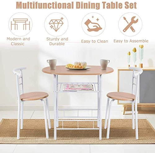 FANTASK 3 Pieces Dining Set, Breakfast Table Set W/Metal Frame And Storage Shelf, Compact Table And 2 Chairs Set For Home Bistro Pub Apartment Kitchen Dining Room Cafe 5 FANTASK 3 Pieces Dining Set, Breakfast Table Set W/Metal Frame And Storage Shelf, Compact Table And 2 Chairs Set For Home Bistro Pub Apartment Kitchen Dining Room Cafe - Image 3