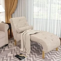 POINTANT Chaise Lounge Indoor Upholstered Armless Chaise Lounge Chair Button Modern Recliner Sofa Sleeper Sofa For Living Room, Bedroom-Beige -Amazon Store 51Ndd8qtMnL. AC