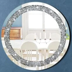 Crystal Crush Diamond Sparkly Round Silver Mirror For Wall Decoration 20x20x1 Inch Wall Hang Frameless Bling Stylish Gorgeous Glam Mirror Vanity Home Decor. -Amazon Store 51NnWo9MQmL. AC