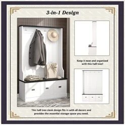 LOVMOR Entryway Hall Tree, Coat Rack With 3 Large Drawers, Entryway Bench, Storage Bench With 4 Hooks, 3-in-1 Design, Bench With Coat Rack For Entryway, Hallway, White 11 LOVMOR Entryway Hall Tree, Coat Rack With 3 Large Drawers, Entryway Bench, Storage Bench With 4 Hooks, 3-in-1 Design, Bench With Coat Rack For Entryway, Hallway, White -Amazon Store 51NomrMHCIL