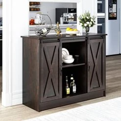 4 EVER WINNER Farmhouse Coffee Bar, Wood Coffee Bar Cabinet With Sliding Barn Doors, Adjustable Shelves, Kitchen Buffet Storage Cabinet Cupboard Credenza Server Table For Dining Room, Espresso -Amazon Store 51Nr5XhBmVL. AC