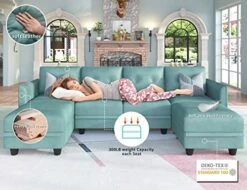 LLappuil Modular Sectional Sofa With Storage, Faux Leather Fabric 7 Seater Modular Sofa With Reversible Chaise, 112 Inch Convertible U Shape Sectional Couch With Ottomans, Aqua Blue 20 LLappuil Modular Sectional Sofa With Storage, Faux Leather Fabric 7 Seater Modular Sofa With Reversible Chaise, 112 Inch Convertible U Shape Sectional Couch With Ottomans, Aqua Blue -Amazon Store 51Nt7LC6UrL 1