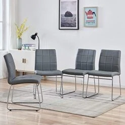 SICOTAS Modern Dining Chairs Set Of 2,Dining Room Chairs With Faux Leather Padded Seat Back In Checkered Pattern And Sled Chrome Legs, Kitchen Side Chairs For Dining Room,Kitchen, Living Room,Gray 21 SICOTAS Modern Dining Chairs Set Of 2,Dining Room Chairs With Faux Leather Padded Seat Back In Checkered Pattern And Sled Chrome Legs, Kitchen Side Chairs For Dining Room,Kitchen, Living Room,Gray -Amazon Store 51O236wZ3aL