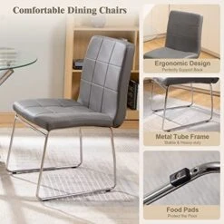 3 Pieces, Dining Tables For 2, 1 Round Glass Dining Room Table And 2 Faux Leather Kitchen Chairs, Chrome Metal Legs, Comfortable Upholstered Seat And Back, Set For Waiting Room, Living Room, Office -Amazon Store 51O447eUuCL