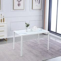 ROOIOME Gray Glass Dining Table Marbled Effect With Tempered Glass Top And Metal Frame And Leg, Gray Rectangle Kitchen Table For Restaurant (L X W X H) 51.20" * 27.5" * 29.5" 25 ROOIOME Gray Glass Dining Table Marbled Effect With Tempered Glass Top And Metal Frame And Leg, Gray Rectangle Kitchen Table For Restaurant (L X W X H) 51.20" * 27.5" * 29.5" -Amazon Store 51OC4JjO3JL. AC 1