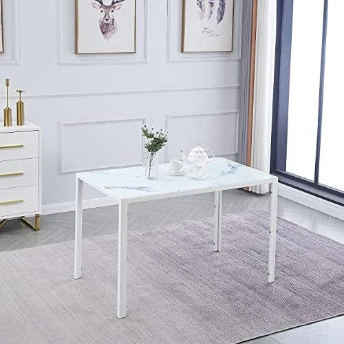 ROOIOME Gray Glass Dining Table Marbled Effect With Tempered Glass Top And Metal Frame And Leg, Gray Rectangle Kitchen Table For Restaurant (L X W X H) 51.20" * 27.5" * 29.5" 14 ROOIOME Gray Glass Dining Table Marbled Effect With Tempered Glass Top And Metal Frame And Leg, Gray Rectangle Kitchen Table For Restaurant (L X W X H) 51.20" * 27.5" * 29.5" - Image 12