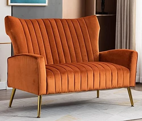 Artechworks Curved Tufted Accent Chair With Metal Gold Legs Velvet Upholstered Arm Club Leisure Modern Chair For Living Room Bedroom Patio, Caramel Color, Orange 12 Artechworks Curved Tufted Accent Chair With Metal Gold Legs Velvet Upholstered Arm Club Leisure Modern Chair For Living Room Bedroom Patio, Caramel Color, Orange - Image 10