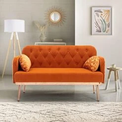 SSLine Velvet Loveseat Sofa,64inch Modern Futon Couch Sofa Couch With 2 Pillows And Rose Gold Metal Feet,Upholstered Accent Sofa Folding Sofa Bed For Living Room Bedroom(Lights Blue, Type-2) -Amazon Store 51OFsYb7kzL. AC