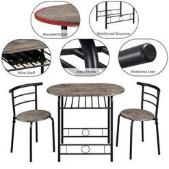 Yaheetech 3 Piece Round Dining Table Set Kitchen Breakfast Table Set For 2 Dining Table With 2 Chairs Space Saving Table Set W/Metal Frame, Wine Rack For Small Space/Apartment, Drift Brown 13 Yaheetech 3 Piece Round Dining Table Set Kitchen Breakfast Table Set For 2 Dining Table With 2 Chairs Space Saving Table Set W/Metal Frame, Wine Rack For Small Space/Apartment, Drift Brown -Amazon Store 51OGKX2WOZL