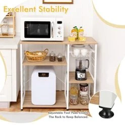 Giantex Kitchen Baker’s Rack Industrial Style Microwave Oven Stand With Wire Basket, 6 Hooks, 3 Storage Shelves, Standing Coffee Bar Table Metal Frame (Natural & White) 15 Giantex Kitchen Baker’s Rack Industrial Style Microwave Oven Stand With Wire Basket, 6 Hooks, 3 Storage Shelves, Standing Coffee Bar Table Metal Frame (Natural & White) -Amazon Store 51OJr1LnU9L