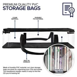 Stock Your Home CD Storage Bags (4 Pack) - Transparent PVC Media Storage - Water Resistant CD Holder Case With Handles - Clear Plastic Carrying Game Bag Storage For CDs, Albums, Video Games, Books