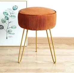 Modern Velvet Round Footstool Ottoman, Peacock Blue Velvet Ottoman Vanity Stool Foot Rest With Gold Legs, Upholstered Pleated Vanity Chair Ottoman, Makeup Stools For Vanity, Footrest For Living Room -Amazon Store 51ONO2DPTIL. AC