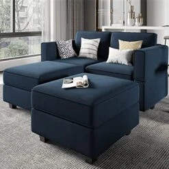 Belffin Modular Sectional Sofa With Reversible Chaise L Shaped Couch With Ottoman Modular Sofa Couch With Storage Blue