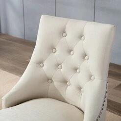 DAGONHIL Fabric Dining Chairs Set Of 2 Tufted Dining Room Chairs Upholstered Kitchen Chairs, Accent Chairs With Black Solid Wood Legs, Nailed Trim (Beige) -Amazon Store 51ORklxOCOL