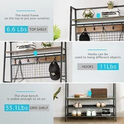 VIVOHOME Multifunctional MDF Hall Tree With Durable Metal Frame, Industrial Stand Organizer With Storage Bench For Entryway Hallway Living Room -Amazon Store 51OVizB9FAS