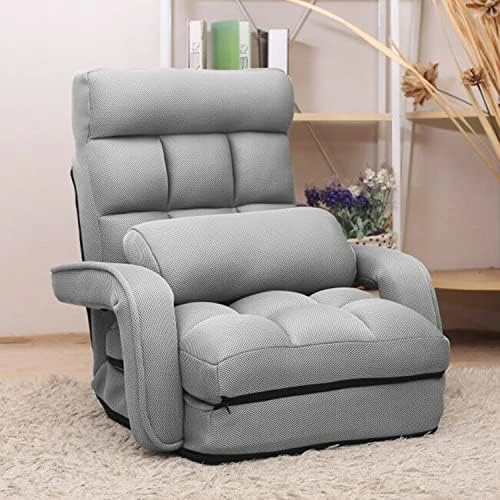 WAYTRIM Indoor Chaise Lounge Sofa, Folding Lazy Sofa Floor Chair, 6-Position Folding Padded Lounger Bed With Armrests - Dark Gray 10 WAYTRIM Indoor Chaise Lounge Sofa, Folding Lazy Sofa Floor Chair, 6-Position Folding Padded Lounger Bed With Armrests - Dark Gray - Image 8