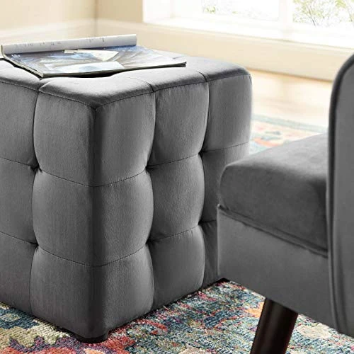 Modway EEI-3577-GRY Contour Tufted Button Cube Performance Velvet Ottoman, Gray 15.5"L X 15.5"H 5 Modway EEI-3577-GRY Contour Tufted Button Cube Performance Velvet Ottoman, Gray 15.5"L X 15.5"H - Image 3