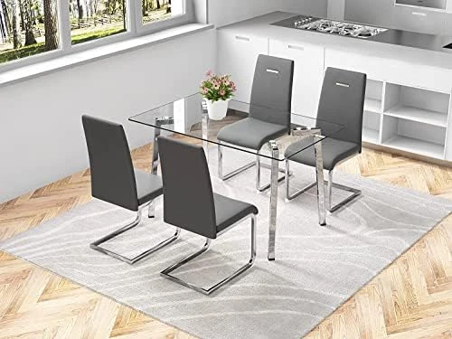 LFVFFA Glass Dining Table Set Of 4, Dining Table And Chairs Set, Modern Dining Room Furniture Set,for Dining Room,Kitchen (White Striped Chair Set, 47-inch Tempered Glass Table Top) 15 LFVFFA Glass Dining Table Set Of 4, Dining Table And Chairs Set, Modern Dining Room Furniture Set,for Dining Room,Kitchen (White Striped Chair Set, 47-inch Tempered Glass Table Top) - Image 13