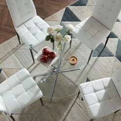 SICOTAS Glass Dining Table Round Kitchen Table With 4 Silver Chrome Legs,Modern Circle Dining Room Tables For 2 Or 4,Small Dinner Table For Kitchen,Apartment, Small Spaces,35.4D X 29.5H,Clear -Amazon Store 51ObvclR6sL