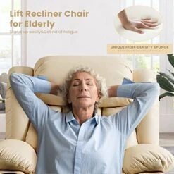 LEISLAND Power Lift Chairs Recliners For Elderly, Breathable Leather Recliner Chairs With Massage And Heat, Lay Flat Sleeper Chair With Cup Holder,OKIN Motor,USB Charge Port, Remote Control(Beige) -Amazon Store 51OdjZHPqOL