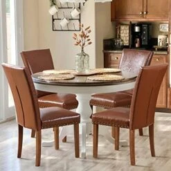 COLAMY Upholstered Parsons Dining Chairs Set Of 4, Fabric Dining Room Kitchen Side Chair With Nailhead Trim And Wood Legs - Beige -Amazon Store 51OoNgirxcL. AC
