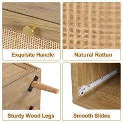 Anmytek Dresser For Bedroom With 3 Drawers, Modern Wood 3 Drawer Dresser, Rustic Oak Chest Of Drawer With Spacious Storage Rattan Dresser For Bedroom Living Room H0027 -Amazon Store 51Oq0Q3qf3L