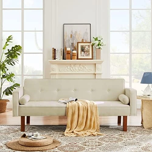 GENERIC Futon Sofa Bed Convertible Couch Bed With Armrests Modern Living Room Linen Sofa Bed, Folding Recliner Futon Couch Sleeper Set With Solid Wood Legs 8 GENERIC Futon Sofa Bed Convertible Couch Bed With Armrests Modern Living Room Linen Sofa Bed, Folding Recliner Futon Couch Sleeper Set With Solid Wood Legs - Image 6