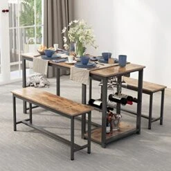 Sogesfurniture 3-Piece Dining Table Set, Rustic Wood Kitchen Dinner Table With 2 Benches, Breakfast Nook Table With Wine Rack And Glass Holder, Dining Room Table Set For Small Space,Rustic Brown 10 Sogesfurniture 3-Piece Dining Table Set, Rustic Wood Kitchen Dinner Table With 2 Benches, Breakfast Nook Table With Wine Rack And Glass Holder, Dining Room Table Set For Small Space,Rustic Brown -Amazon Store 51Ou0G3sXJL