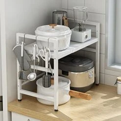 Microwave Oven Rack Expandable Microwave Oven Rack Adjustable Length Microwave Steel Shelf Rack 2 Tier With 3 Hooks 17.52-25.39x12.60x18.7in Kitchen Storage Rack -Amazon Store 51OuZoNIqGS