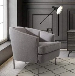 Iconic Home Astoria Sofa Barrel 2 T-Shaped Seat Cushion Design Linen-Textured Upholstery Vertical Channel-Quilted Tight Back Espresso Solid Metal Legs Modern Transitional, BLACK -Amazon Store 51OvtFgroxL. AC