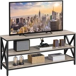 Yaheetech Industrial TV Stand For TV Up To 65 Inch, 55" TV Cabinet With 3 Tier Storage Shelves For Living Room, Entertainment Center TV Console Table With Metal Frame, Rustic Brown -Amazon Store 51Oxxs8FNDL. AC