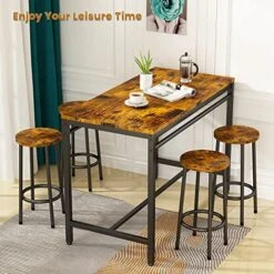AWQM Bar Table Set, Dining Table Set For 4, High Top Kitchen Table And Chairs For 4, Rectangle Bar Table With 4 Round Stools For Breakfast Nook, Kitchen, Dining Room, Restaurant - Rustic Brown -Amazon Store 51OzwAsQsTL