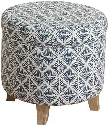 Homepop Home Decor | Upholstered Round Storage Ottoman | Ottoman With Storage For Living Room & Bedroom With Flared Legs, Navy Blue Geometric Pattern 9 Homepop Home Decor | Upholstered Round Storage Ottoman | Ottoman With Storage For Living Room & Bedroom With Flared Legs, Navy Blue Geometric Pattern - Image 7