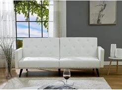 Tufted Split Back Futon, Mid Century Modern Convertible Sofa Bed For Small Rooms, Faux Leather Couch With Elegant Design, Perfect For Your Modern Living Room Or Guest Room - White, Faux Leather 23 Tufted Split Back Futon, Mid Century Modern Convertible Sofa Bed For Small Rooms, Faux Leather Couch With Elegant Design, Perfect For Your Modern Living Room Or Guest Room - White, Faux Leather -Amazon Store 51P4YDzocXS. AC