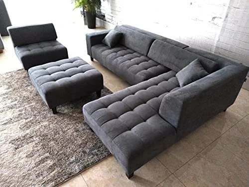 Stendmar 4pc 117" To 153" Modern Dark Gray Microfiber Sectional Couch Sofa S1107RDG 3 Stendmar 4pc 117" To 153" Modern Dark Gray Microfiber Sectional Couch Sofa S1107RDG