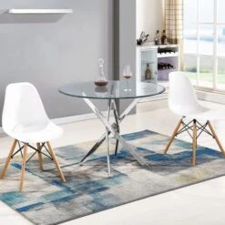 Pvillez 39" Round Glass Dining Table, Modern Circle Dining Room Table With Clear Tempered Glass Top & Gold Chrome Legs For 2 Or 4 Person Contemporary Home Office Kitchen Dining Room Table Furniture -Amazon Store 51P70dlhOHL. AC