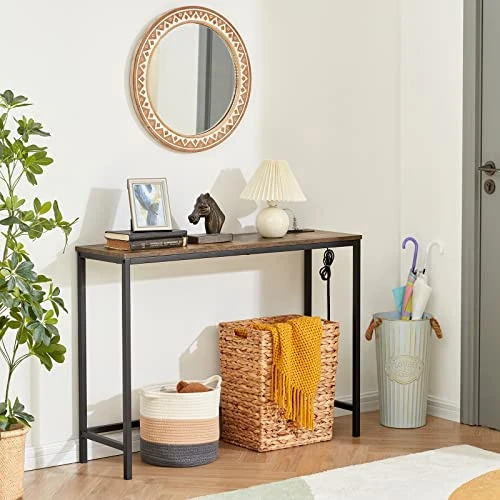 Lifewit 39.4” Console Entryway Table With 2 Power Outlets And 2 USB Ports,Industrial Narrow Sofa Table For Hallway, Living Room,Bedroom,Kitchen, Metal Frame, Rustic Brown, Easy Assembly 3 Lifewit 39.4” Console Entryway Table With 2 Power Outlets And 2 USB Ports,Industrial Narrow Sofa Table For Hallway, Living Room,Bedroom,Kitchen, Metal Frame, Rustic Brown, Easy Assembly