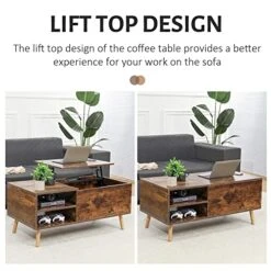 Coffee Table With Storage, Rustic Coffee Table, Wood Lift Top Coffee Table With Charging Station Sofa Table With Metal Frame And And Adjustable Feet, Large Storage Space, Easy Assembly, Rustic Brown -Amazon Store 51PDiQH4tLL