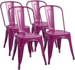 Furmax Metal Dining Chair Indoor-Outdoor Use Stackable Classic Trattoria Chair Chic Dining Bistro Cafe Side Metal Chairs Set Of 4 (Red) -Amazon Store 51PJCwDQzbL. AC