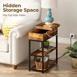 Rolanstar End Table With Charging Station, Narrow Nightstand, Flip Top Side Table With USB Ports And Storage Shelves For Small Spaces, Living Room, Bedroom (Rustic Brown) 15 Rolanstar End Table With Charging Station, Narrow Nightstand, Flip Top Side Table With USB Ports And Storage Shelves For Small Spaces, Living Room, Bedroom (Rustic Brown) -Amazon Store 51PLISnM7sL