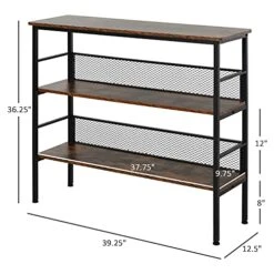 HOMCOM 3-Tier Console Table Industrial Style Storage Metal Wooden Shelf With A Robust Multi-Functional Design & Adjustable Feet, Black -Amazon Store 51PLQWP4d1L