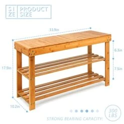JMLHMXC Bamboo Shoe Rack Bench, 34''L*12.5''W*17.5''H Extended Edition 3-Tier Shoe Rack For Entryway,Wooden Shoe Shelf Organizer Holds Up To 300 Lbs Ideal For Hallway Bathroom Living Room Mudroom -Amazon Store 51PNMNsx8nL