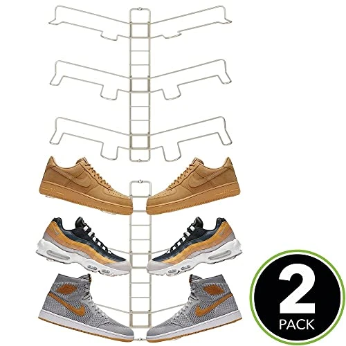 MDesign Modern Metal Shoe Organizer Display & Storage Shelf Rack - Adjustable Shelves Hang & Store Kicks, Running, Basketball, Tennis Shoes - 3 Tier, Each Wall Mount Unit Holds 6 Shoes, 2 Pack, Satin 3 MDesign Modern Metal Shoe Organizer Display & Storage Shelf Rack - Adjustable Shelves Hang & Store Kicks, Running, Basketball, Tennis Shoes - 3 Tier, Each Wall Mount Unit Holds 6 Shoes, 2 Pack, Satin