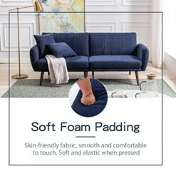 BNEHS Futon Sofa Bed,Convertible Couch Modern Linen Fabric,Adjustable Sleeper Sofa Loveseat Futon Set With Removable Armrest,Wooden Frame&Leg For Compact Living Space,Apartment, Dorm(Blue) -Amazon Store 51PPK7UUC7L