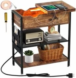 Novson End Table With Charging Station Side Table With USB Ports And Outlets Narrow Nightstand For Small Spaces, Bedside Table With Storage Shelf For Living Room, Bedroom,Rustic Brown -Amazon Store 51PQ7ceHe8L. AC