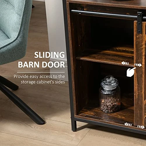 HOMCOM Industrial Sideboard Buffet Cabinet, Kitchen Cabinet With Sliding Barn Doors, Coffee Bar Cabinet With Stemware Racks, Drawer And Adjustable Shelves For Living Room, Home Bar, Rustic Brown 8 HOMCOM Industrial Sideboard Buffet Cabinet, Kitchen Cabinet With Sliding Barn Doors, Coffee Bar Cabinet With Stemware Racks, Drawer And Adjustable Shelves For Living Room, Home Bar, Rustic Brown - Image 6