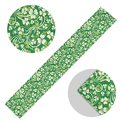 Exnundod St Patrick Shamrock Lucky Table Runner 90 Inches Green Cirrus Clovers Spring Runner For Spring Dining Table Kitchen Holiday Home Seasonal Decor 5 Exnundod St Patrick Shamrock Lucky Table Runner 90 Inches Green Cirrus Clovers Spring Runner For Spring Dining Table Kitchen Holiday Home Seasonal Decor - Image 3