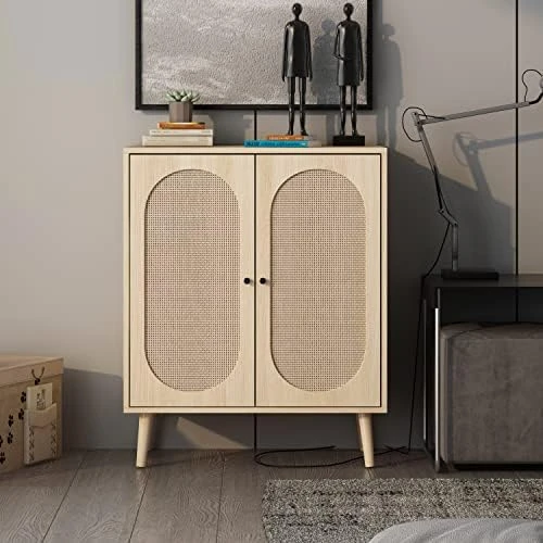 Rattan Buffet Sideboard Cabinet, 2 Doors Storage Cabinet Console Table Accent Cabinet With Adjustable Shelves For Kitchen Living Room Dining Room, Natural 12 Rattan Buffet Sideboard Cabinet, 2 Doors Storage Cabinet Console Table Accent Cabinet With Adjustable Shelves For Kitchen Living Room Dining Room, Natural - Image 10