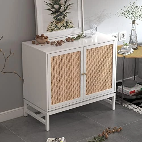 ZeHuoGe Natural Rattan Sideboard Buffet Storage Accent Cabinet With 2 Magnetic Door, Sideboard Buffet Cupboard Accent Cabinet, Built-in Adjustable Shelf Iron Bracket US Delivery (High Leg Rattan) 15 ZeHuoGe Natural Rattan Sideboard Buffet Storage Accent Cabinet With 2 Magnetic Door, Sideboard Buffet Cupboard Accent Cabinet, Built-in Adjustable Shelf Iron Bracket US Delivery (High Leg Rattan) - Image 13