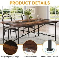 Tribesigns Dining Table Kitchen Table For 6, Industrial Rectangular Wood Table With Steel Legs Metal Frame, Farmhouse Kitchen Table For Dining Room, Home Furniture (Rustic Brown & Black) -Amazon Store 51Pfof4sfBL